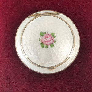Vintage art deco Gold filled compact Rose Enamel